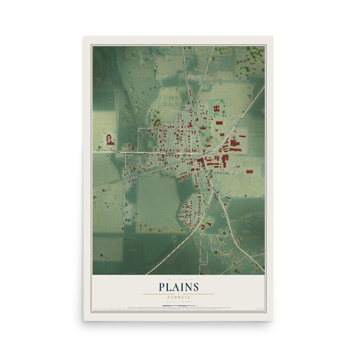 Plains, Georgia map print, 12" x 18" Archival Matte Print mockup