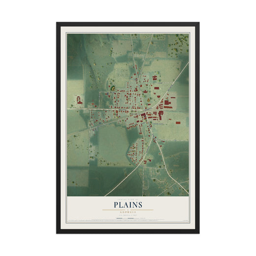 Map of Plains, Georgia, 12 x 18 inch print in a black wood frame