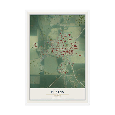 Plains, Georgia map print, 12" x 18" W/ White Ayous Wood Frame mockup