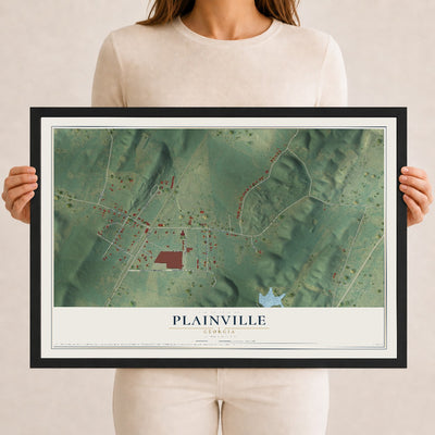 Plainville, Georgia map print, 12" x 18" W/ Black Ayous Wood Frame mockup