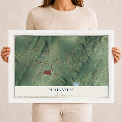Plainville, Georgia map print, 12" x 18" W/ White Ayous Wood Frame mockup