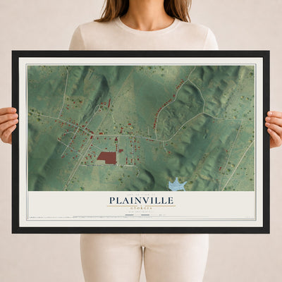 Plainville, Georgia map print, 18" x 24" W/ Black Ayous Wood Frame mockup