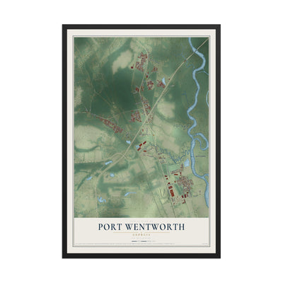 Port Wentworth, Georgia map print, 12" x 18" W/ Black Ayous Wood Frame mockup