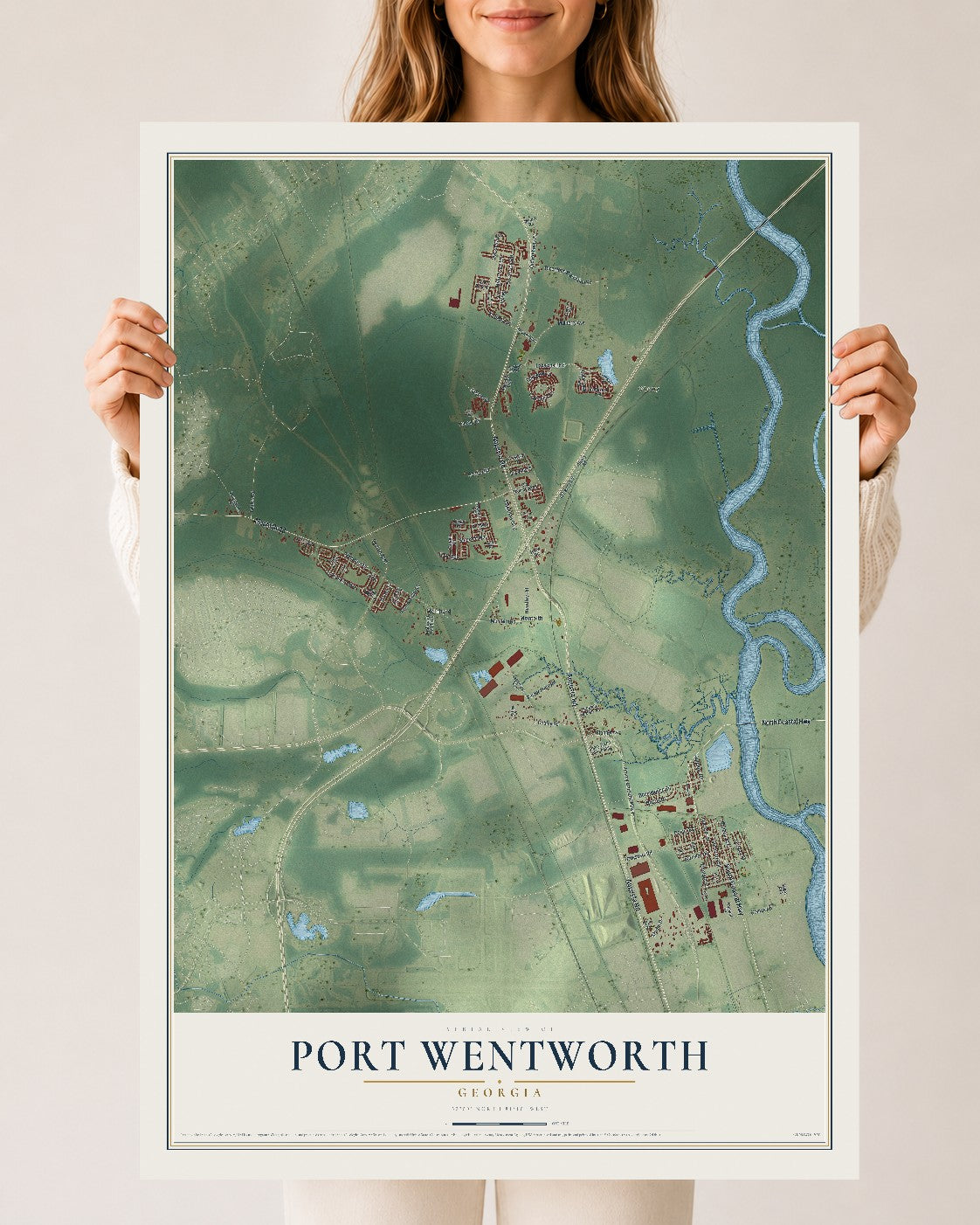Port Wentworth, Georgia map print, 24" x 36" Archival Matte Print mockup