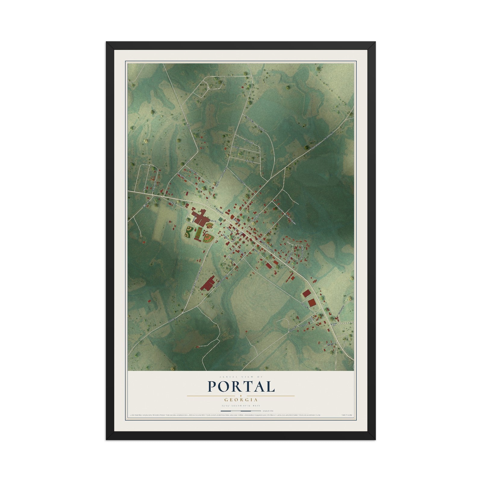 Portal, Georgia map print, 12" x 18" W/ Black Ayous Wood Frame mockup