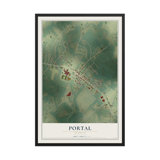 Map of Portal, Georgia, 12 x 18 inch print in a black wood frame