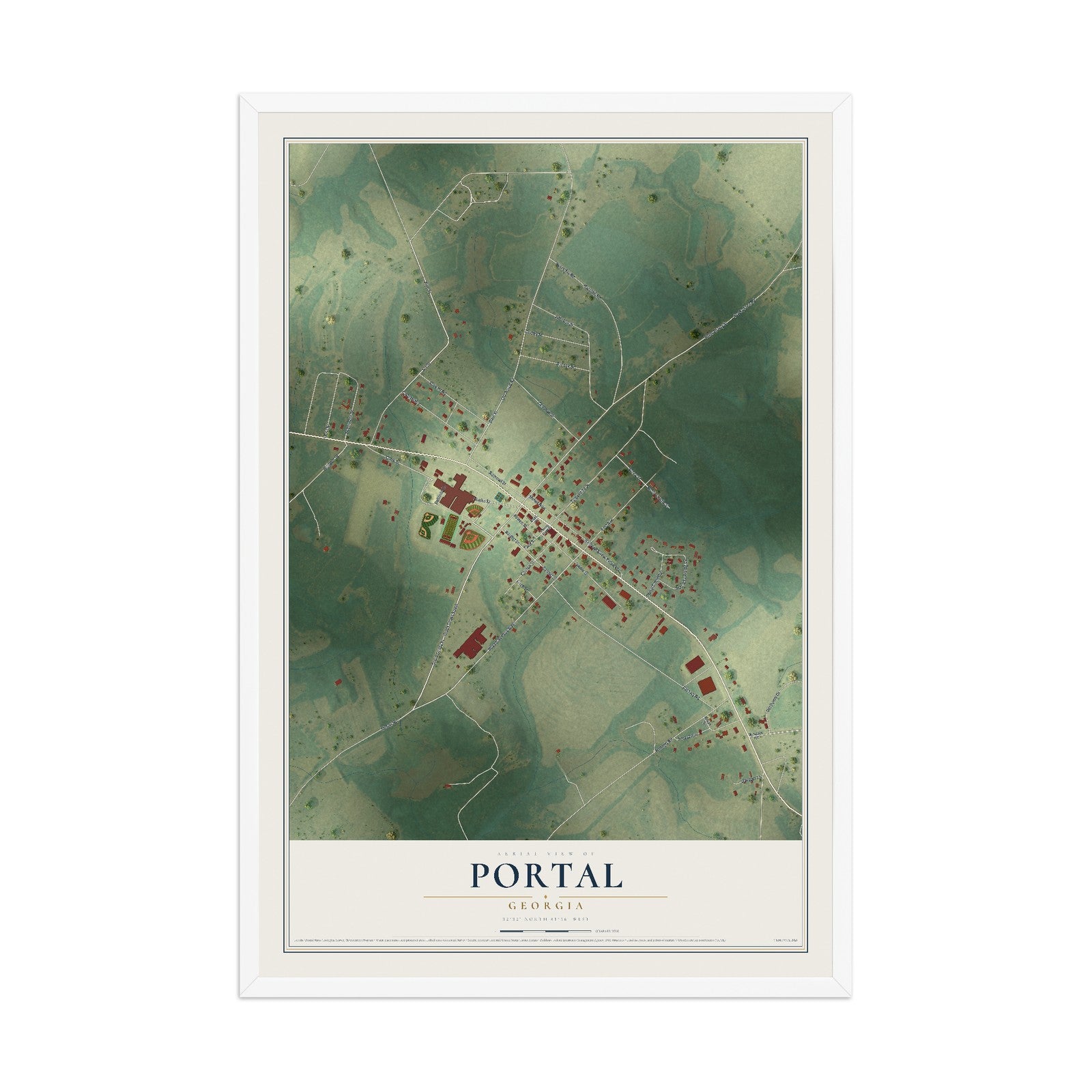 Portal, Georgia map print, 12" x 18" W/ White Ayous Wood Frame mockup