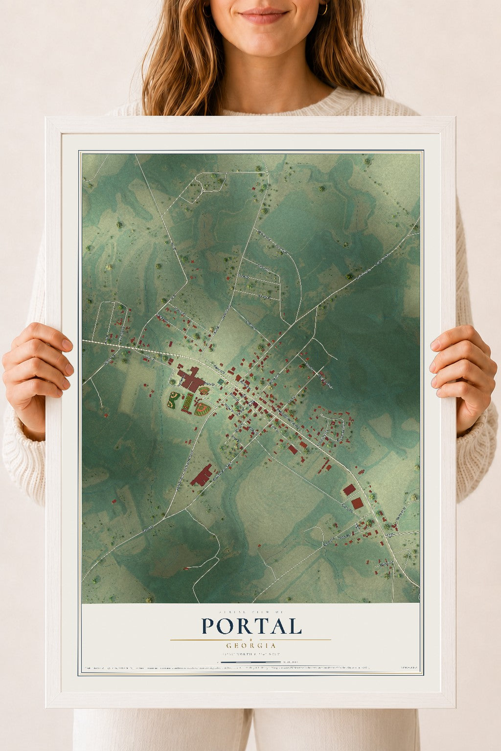 Portal, Georgia map print, 18" x 24" W/ White Ayous Wood Frame mockup