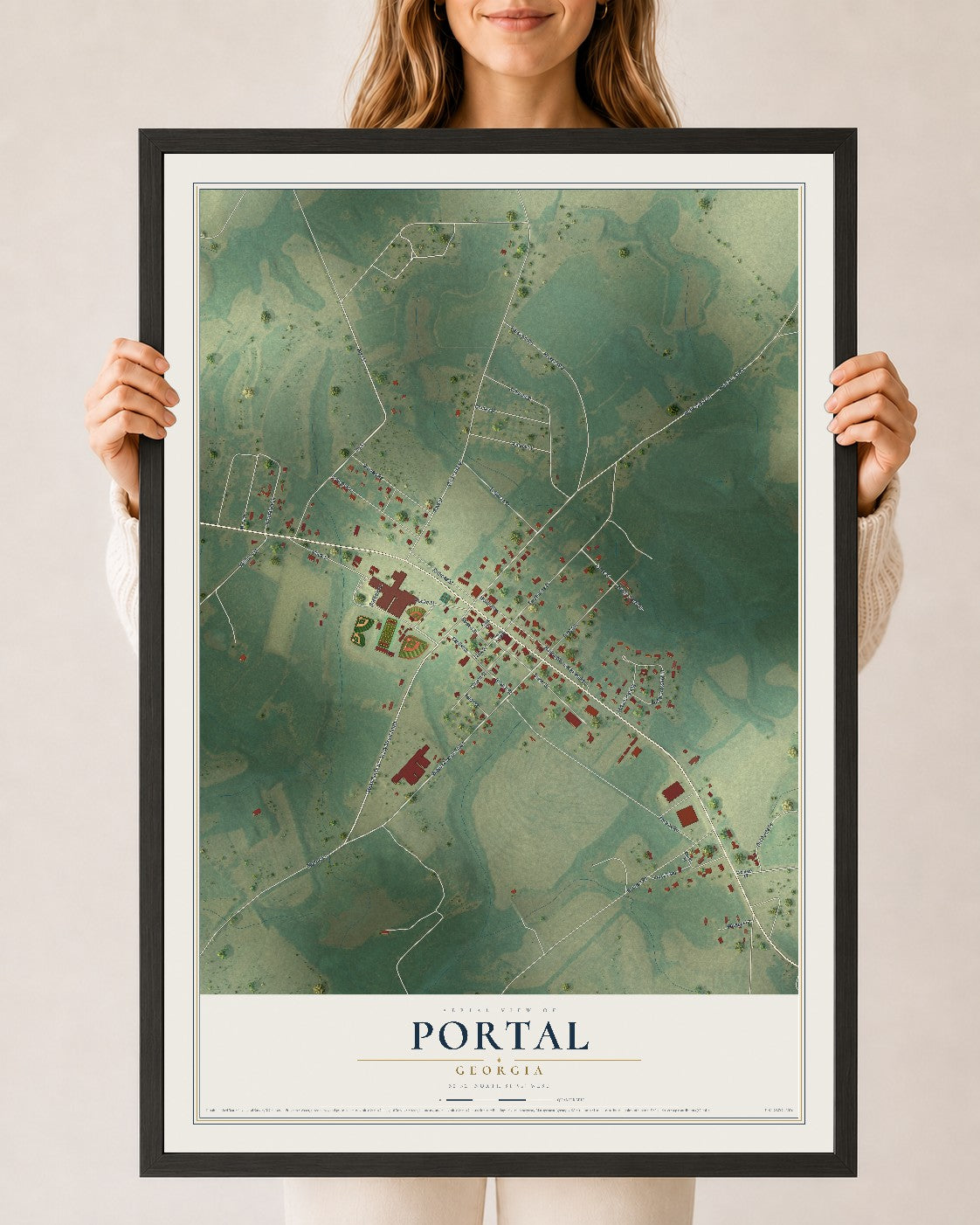 Portal, Georgia map print, 24" x 36" W/ Black Ayous Wood Frame mockup