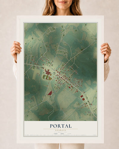 Portal, Georgia map print, 24" x 36" W/ White Ayous Wood Frame mockup