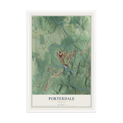 Porterdale, Georgia map print, 12" x 18" W/ White Ayous Wood Frame mockup