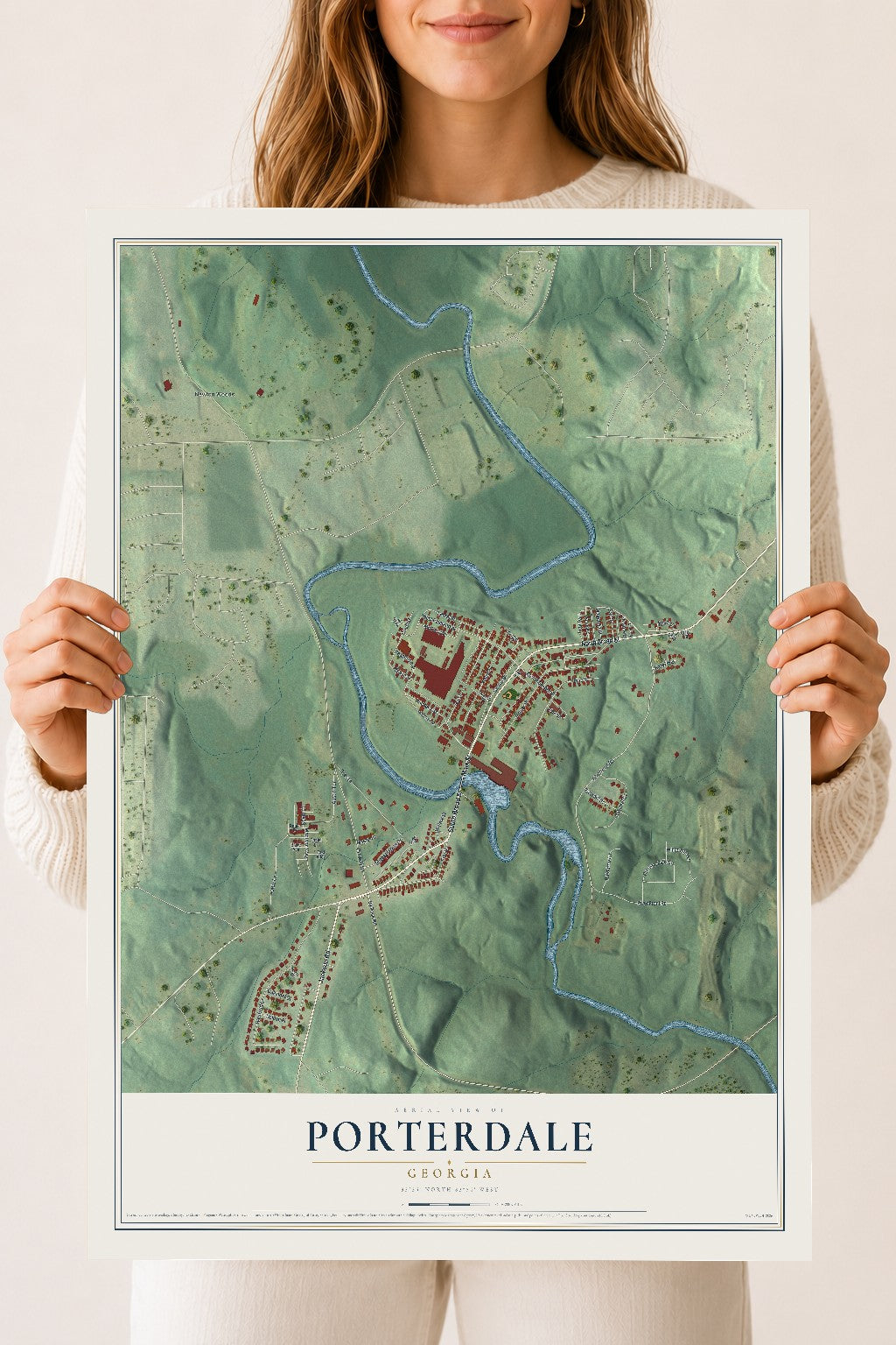 Porterdale, Georgia map print, 18" x 24" Archival Matte Print mockup
