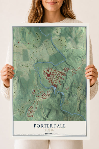 Porterdale, Georgia map print, 18" x 24" Archival Matte Print mockup