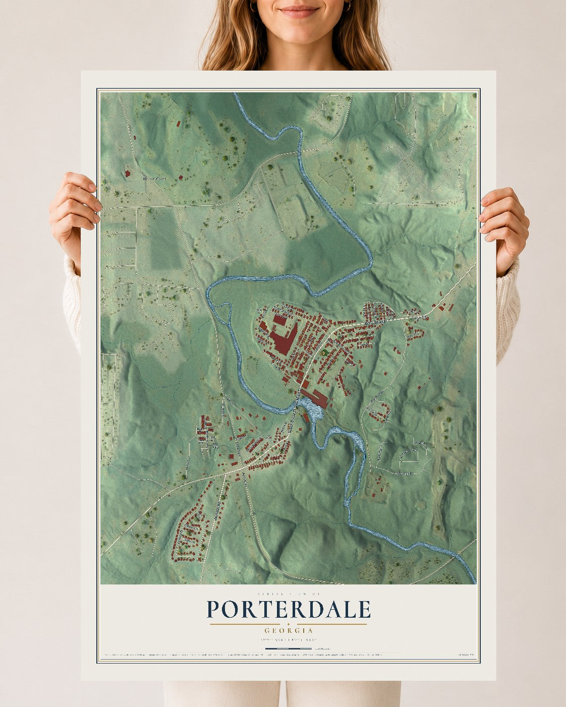 Porterdale, Georgia map print, 24" x 36" Archival Matte Print mockup