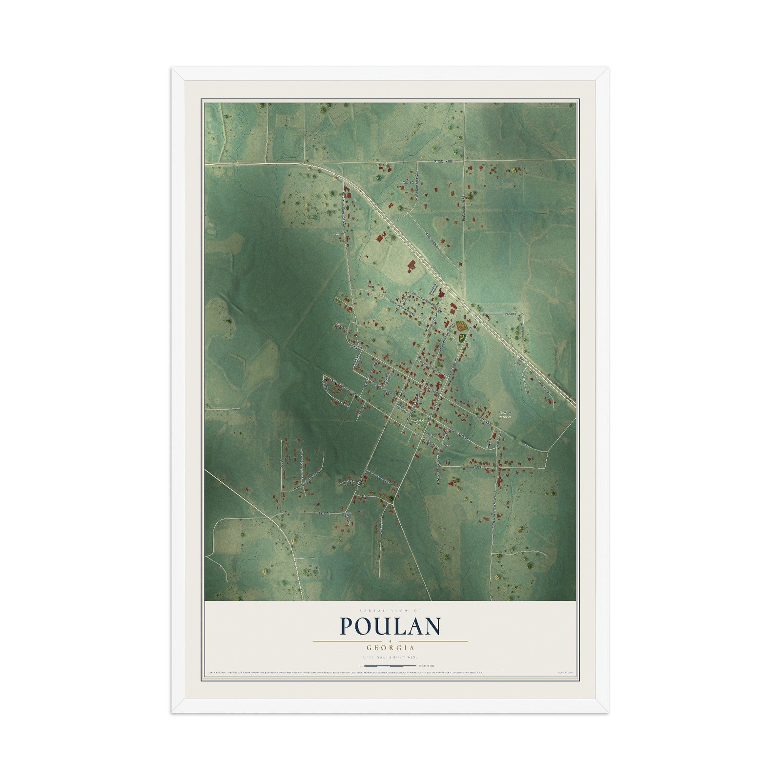 Poulan, Georgia map print, 12" x 18" W/ White Ayous Wood Frame mockup