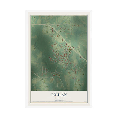 Poulan, Georgia map print, 12" x 18" W/ White Ayous Wood Frame mockup