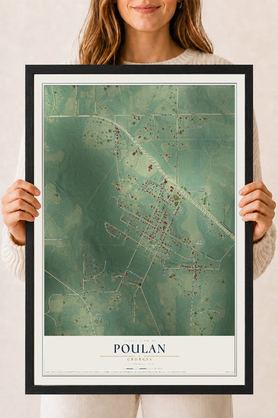 Poulan, Georgia map print, 18" x 24" W/ Black Ayous Wood Frame mockup