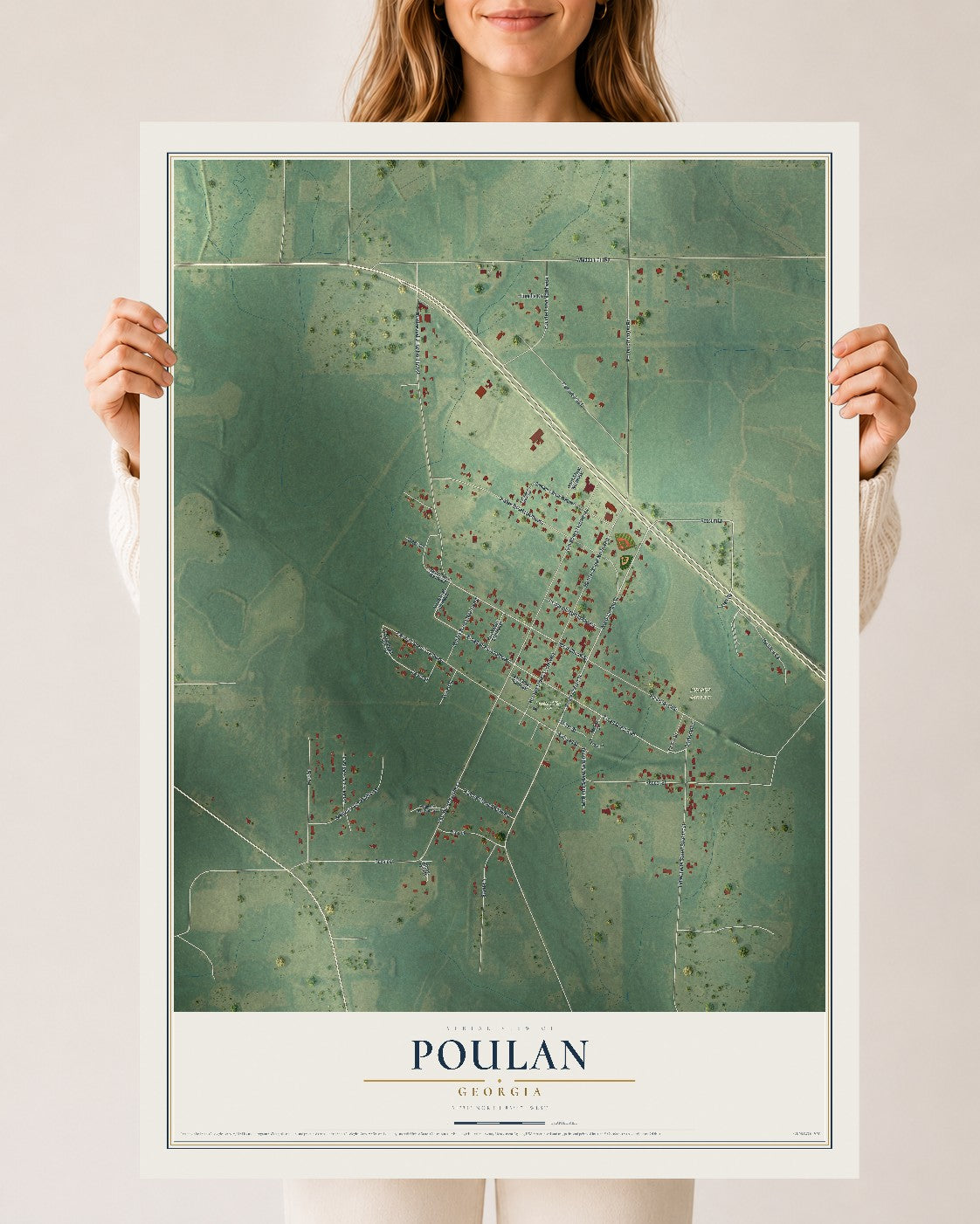 Poulan, Georgia map print, 24" x 36" Archival Matte Print mockup