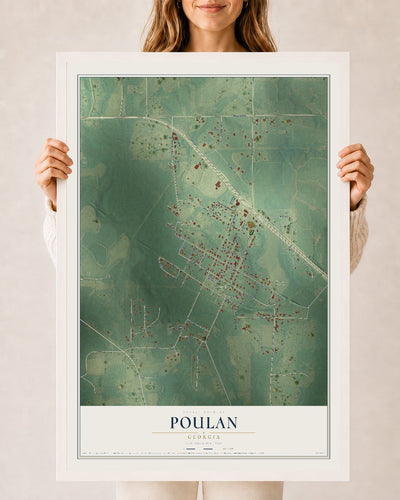 Poulan, Georgia map print, 24" x 36" W/ White Ayous Wood Frame mockup