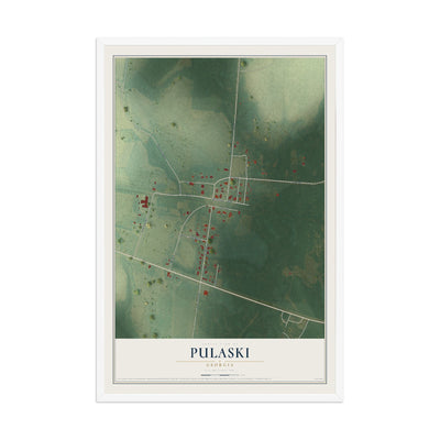 Pulaski, Georgia map print, 12" x 18" W/ White Ayous Wood Frame mockup