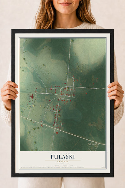 Pulaski, Georgia map print, 18" x 24" W/ Black Ayous Wood Frame mockup