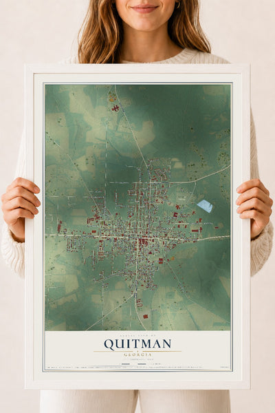 Quitman, Georgia map print, 18" x 24" W/ White Ayous Wood Frame mockup