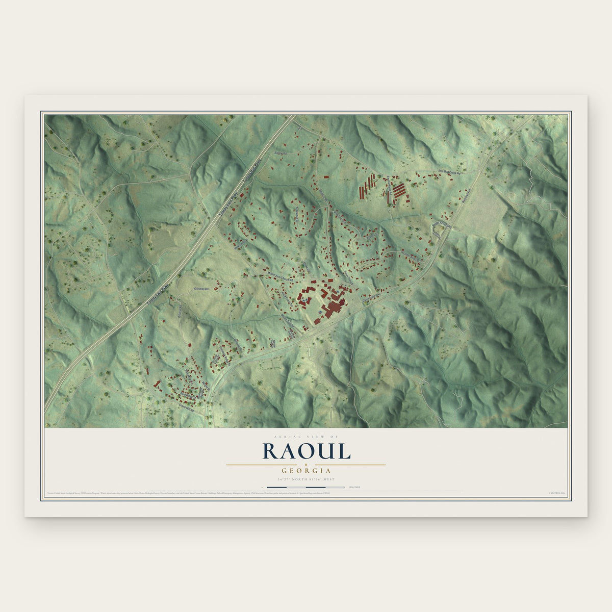 Raoul, Georgia map print, the full design