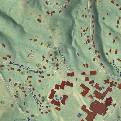 Close-up of the map of Raoul, Georgia print showing street and building detail