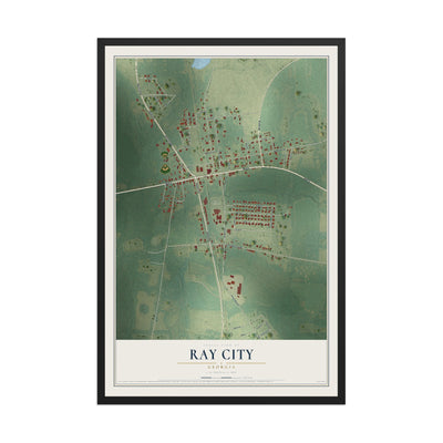 Ray City, Georgia map print, 12" x 18" W/ Black Ayous Wood Frame mockup