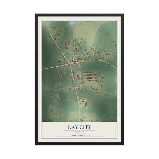 Map of Ray City, Georgia, 12 x 18 inch print in a black wood frame