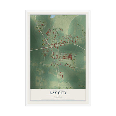 Ray City, Georgia map print, 12" x 18" W/ White Ayous Wood Frame mockup