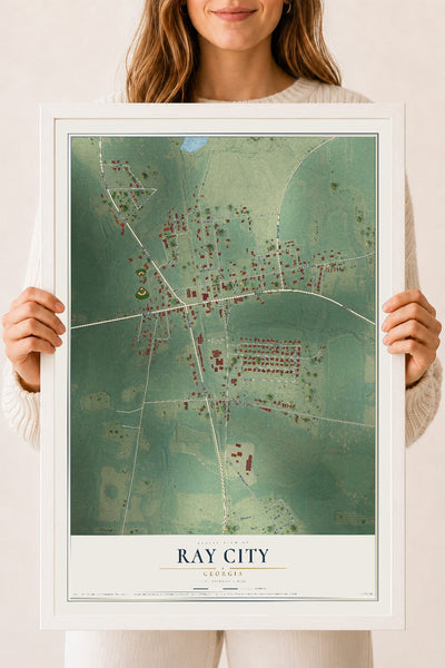 Ray City, Georgia map print, 18" x 24" W/ White Ayous Wood Frame mockup