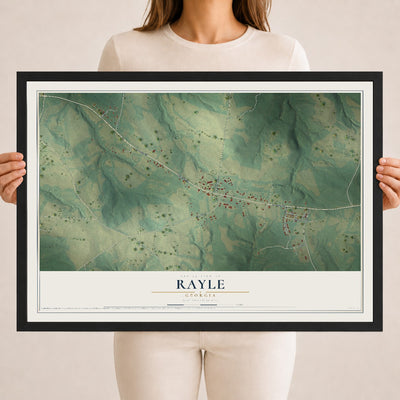 Rayle, Georgia map print, 18" x 24" W/ Black Ayous Wood Frame mockup