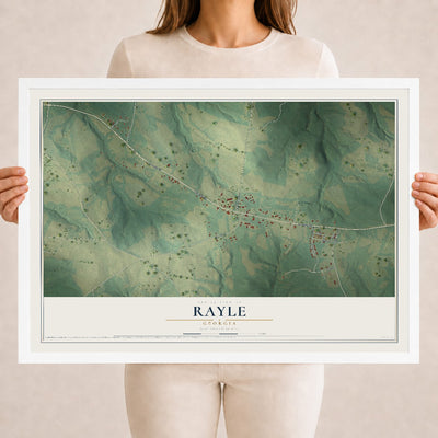 Rayle, Georgia map print, 18" x 24" W/ White Ayous Wood Frame mockup