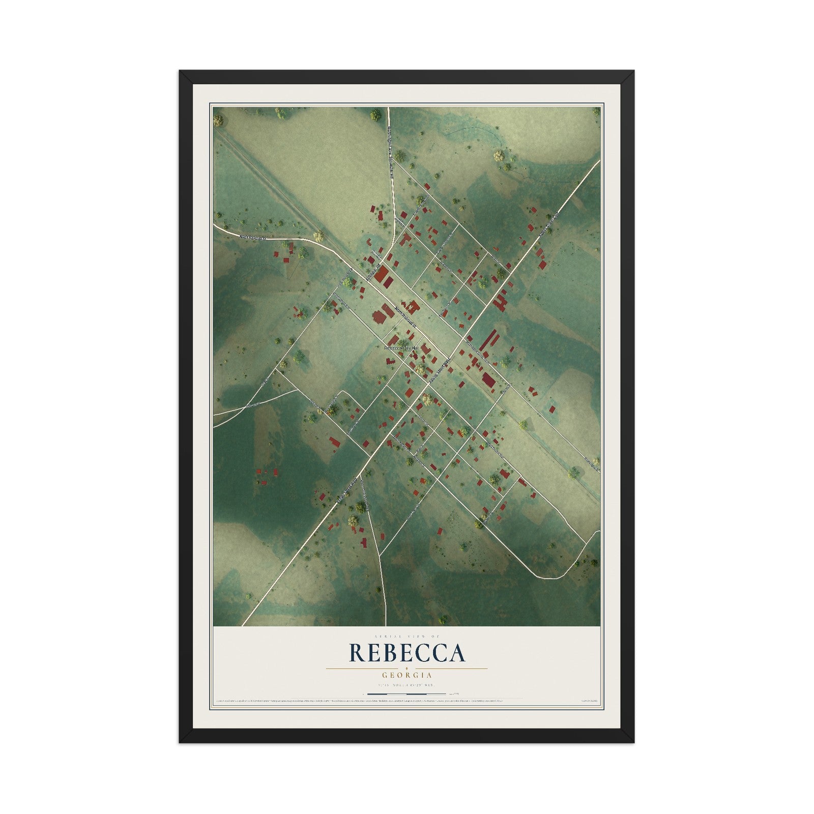 Rebecca, Georgia map print, 12" x 18" W/ Black Ayous Wood Frame mockup