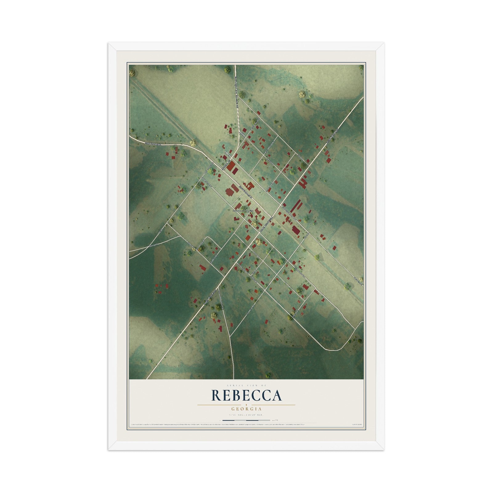 Rebecca, Georgia map print, 12" x 18" W/ White Ayous Wood Frame mockup