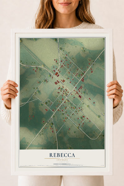Rebecca, Georgia map print, 18" x 24" W/ White Ayous Wood Frame mockup