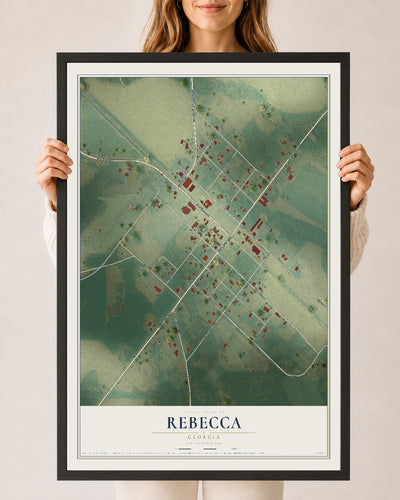 Rebecca, Georgia map print, 24" x 36" W/ Black Ayous Wood Frame mockup