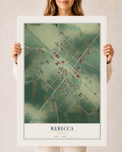 Rebecca, Georgia map print, 24" x 36" W/ White Ayous Wood Frame mockup