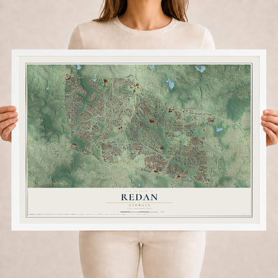 Redan, Georgia map print, 18" x 24" W/ White Ayous Wood Frame mockup