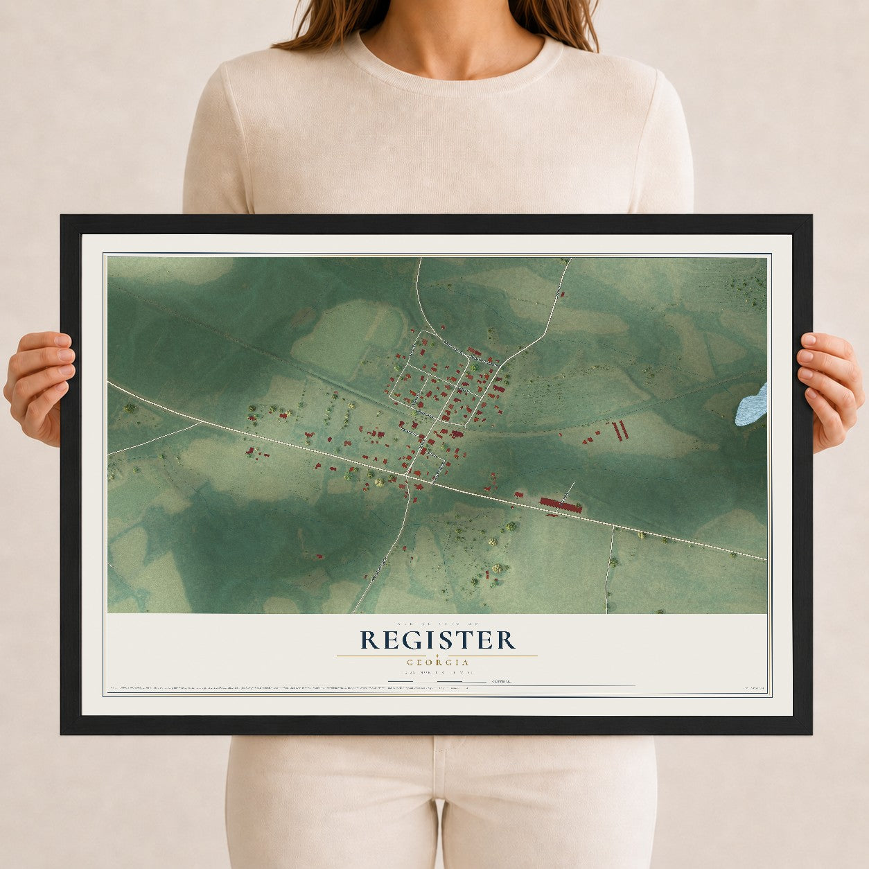Register, Georgia map print, 12" x 18" W/ Black Ayous Wood Frame mockup