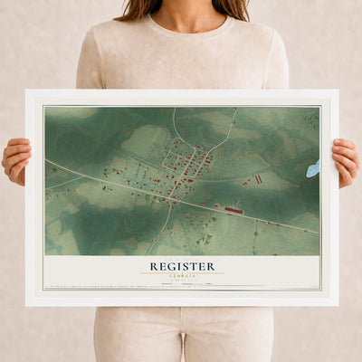 Register, Georgia map print, 12" x 18" W/ White Ayous Wood Frame mockup