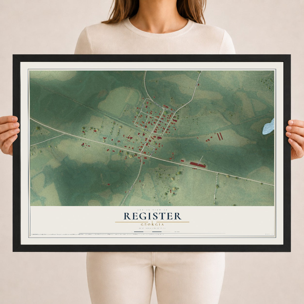 Register, Georgia map print, 18" x 24" W/ Black Ayous Wood Frame mockup