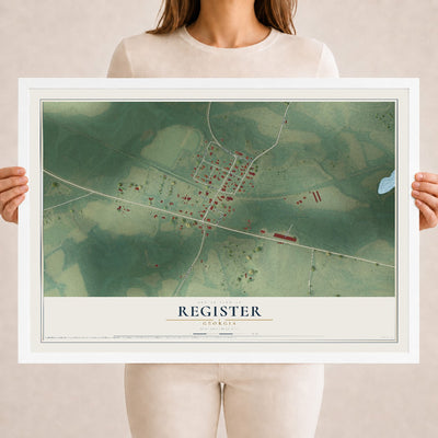 Register, Georgia map print, 18" x 24" W/ White Ayous Wood Frame mockup