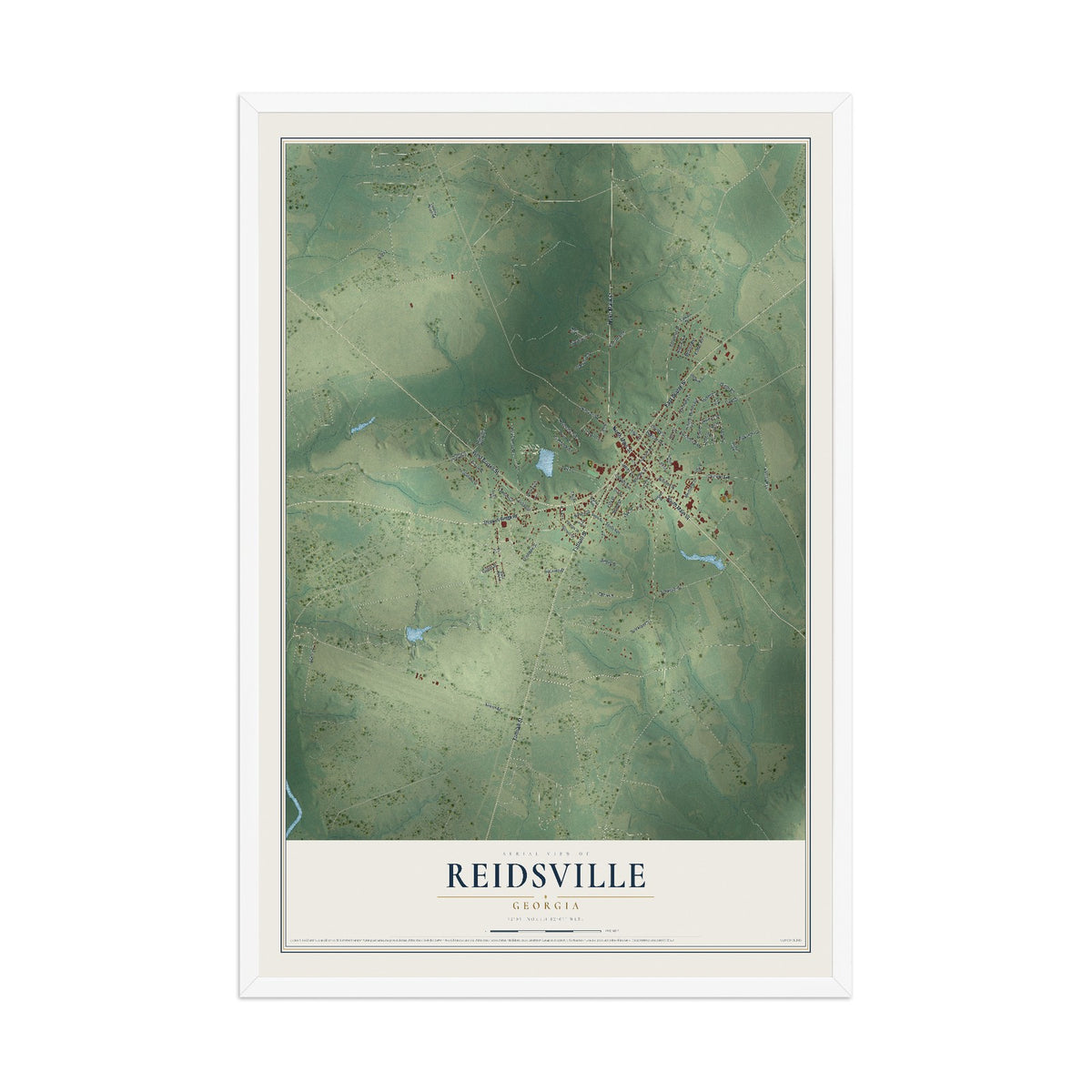 Reidsville, Georgia map print, 12" x 18" W/ White Ayous Wood Frame mockup