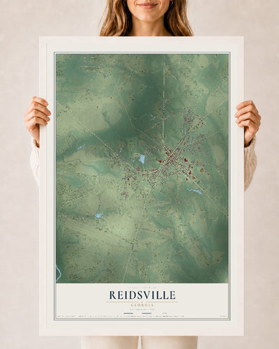 Reidsville, Georgia map print, 24" x 36" W/ White Ayous Wood Frame mockup