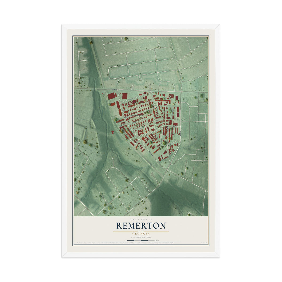 Remerton, Georgia map print, 12" x 18" W/ White Ayous Wood Frame mockup
