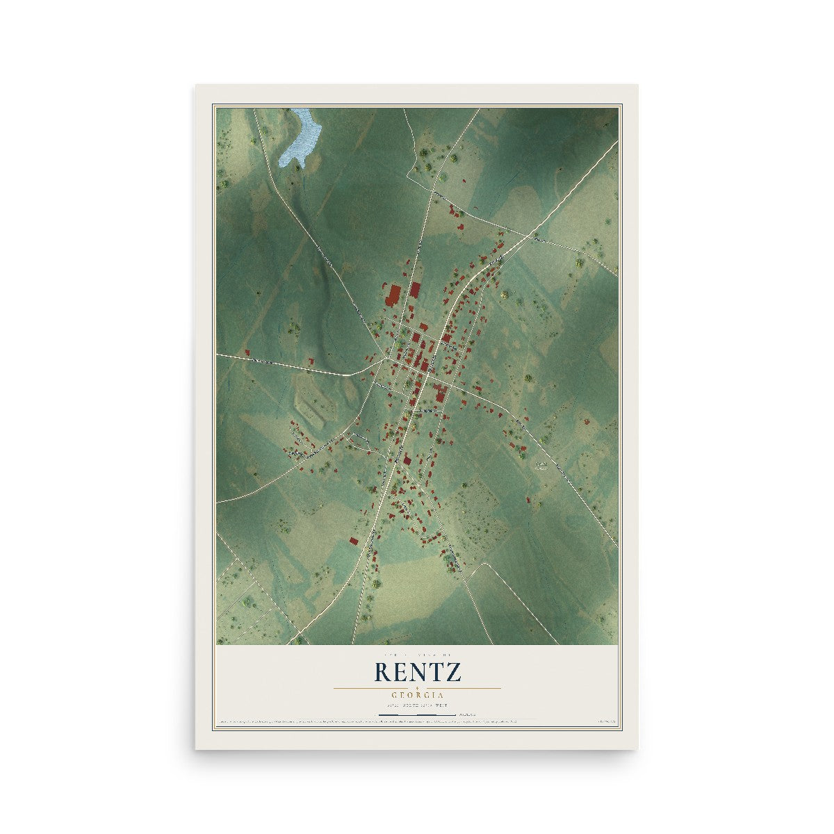 Rentz, Georgia map print, 12" x 18" Archival Matte Print mockup