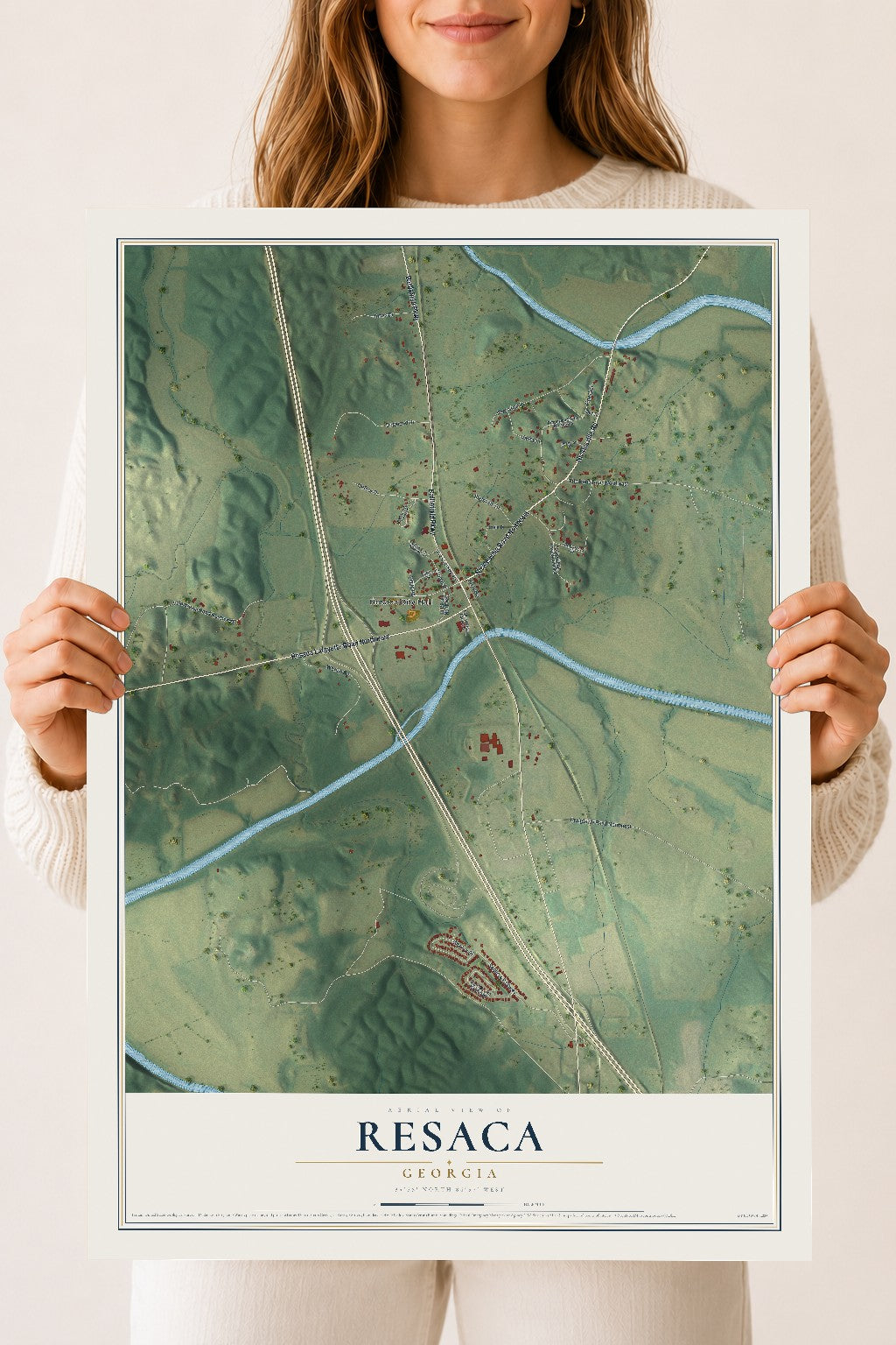 Resaca, Georgia map print, 18" x 24" Archival Matte Print mockup
