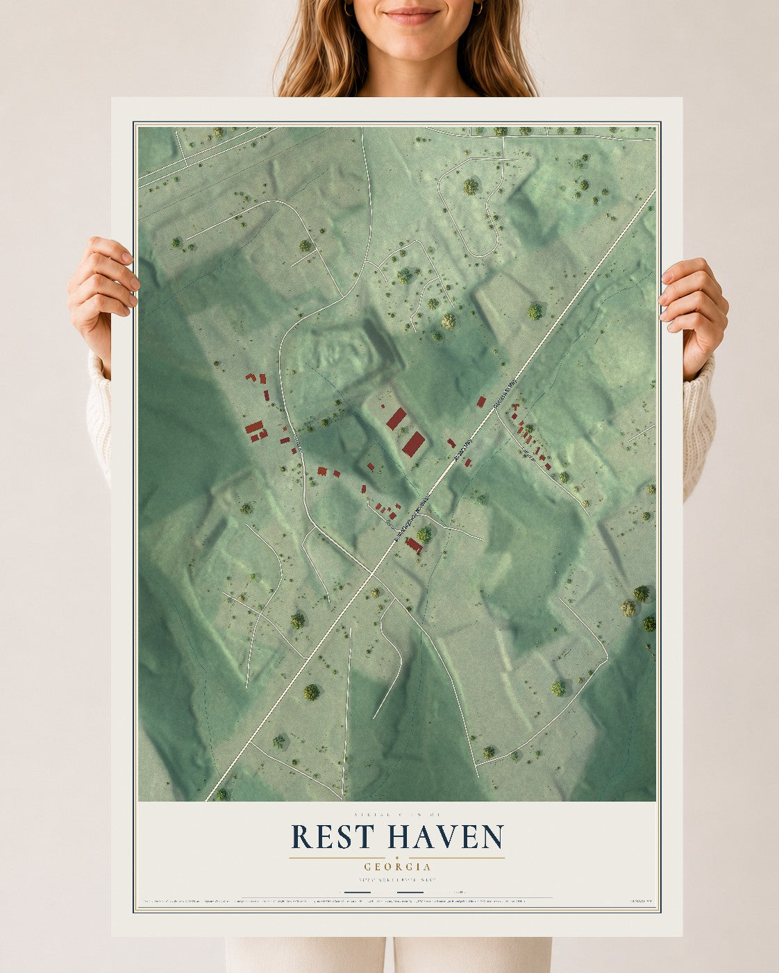 Rest Haven, Georgia map print, 24" x 36" Archival Matte Print mockup